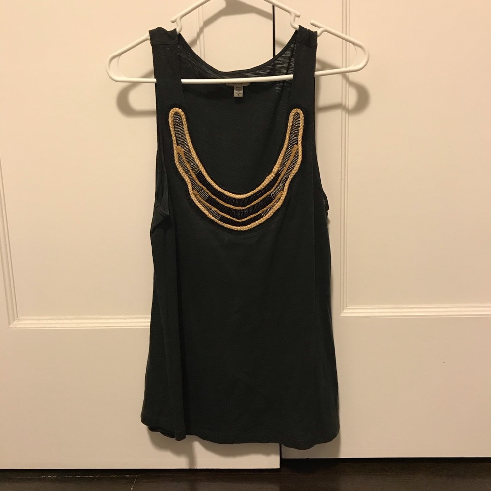 Dark gray tank top with silver beading